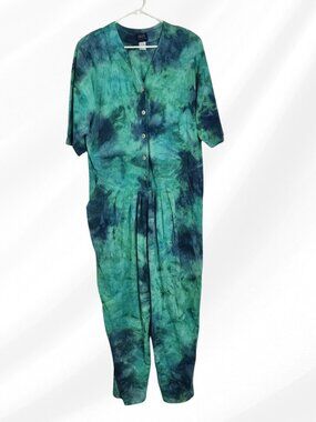Blue Cactus Blue Green Tie Dye Romper Padded Shoulders Size L